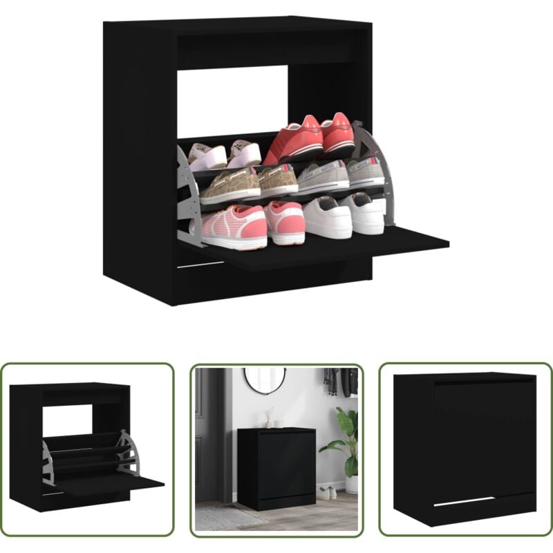 The Living Store - Schuhschrank Schwarz 60x42x69 cm Holzwerkstoff - Schuhschrank - Schrank Für Schuhe - Schuhregal - Holzwerkstoffmöbel - Garderobe