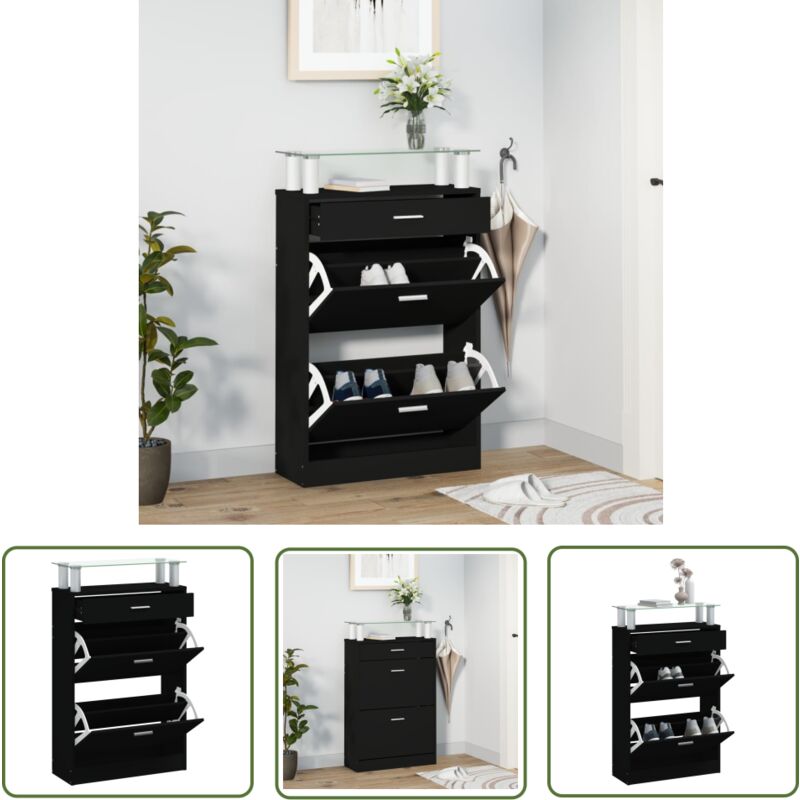 The Living Store - Schuhschrank Schwarz 63x24x104 cm Holzwerkstoff - Schuhschrank - Schrank - Garderobe - Aufbewahrung - Organisation