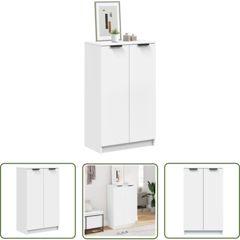 The Living Store - Schuhschrank Weiß 59x35x100 cm Holzwerkstoff - Schuhschrank - Holzwerkstoff - Weißer Schuhschrank - Garderobe - Einbauschrank