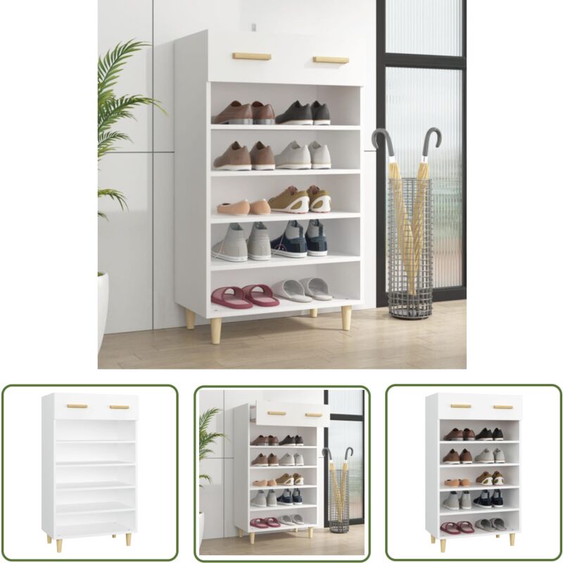 The Living Store - Schuhschrank Weiß 60x35x105 cm Holzwerkstoff - Schuhschrank - Schrank - Garderobe - Aufbewahrung - Organisation