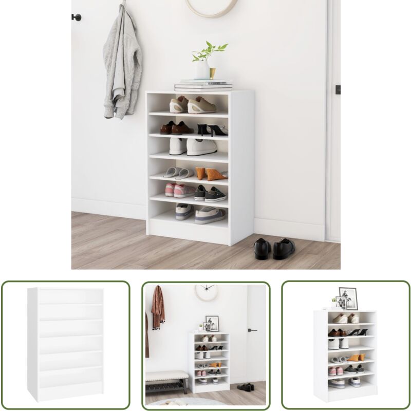 The Living Store - Schuhschrank Weiß 60x35x92 cm Holzwerkstoff - Schuhschrank - Holzwerkstoff - Weißer Schuhschrank - Garderobe - Schrank Für Schuhe