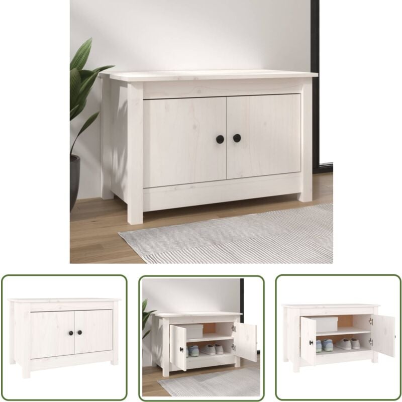 Devenirriche - The Living Store Schuhschrank Weiß 70x38x45,5 cm Massivholz Kiefer - Holz Schuhschrank - Massivholzschaukasten - Schuhschrank Weiß