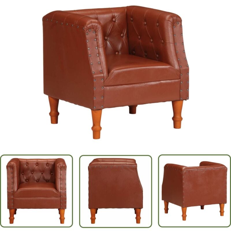 The Living Store Sessel Braun Echtleder - Ledersessel - Echtleder Sessel - Lounge Sessel - Wohnzimmersessel - Sessel Braun