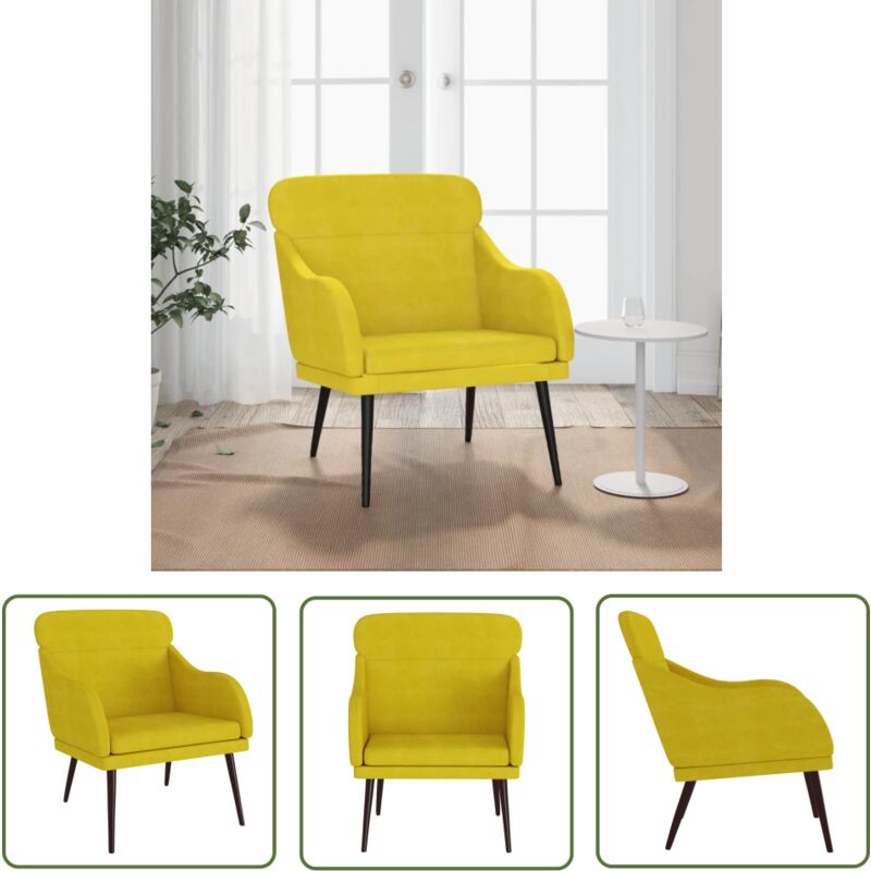 The Living Store - Sessel Gelb 63x76x80 cm Samt - Samtsessel - Gelber Sessel - Bequemer Sessel - Wohnzimmersessel - Lounge Chair
