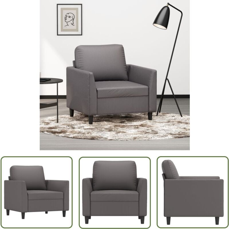 The Living Store - Sessel Grau 60 cm Kunstleder - Couchtisch - Wohnzimmersofa - Lounge Chair - Grauer Sessel - Leder Sessel