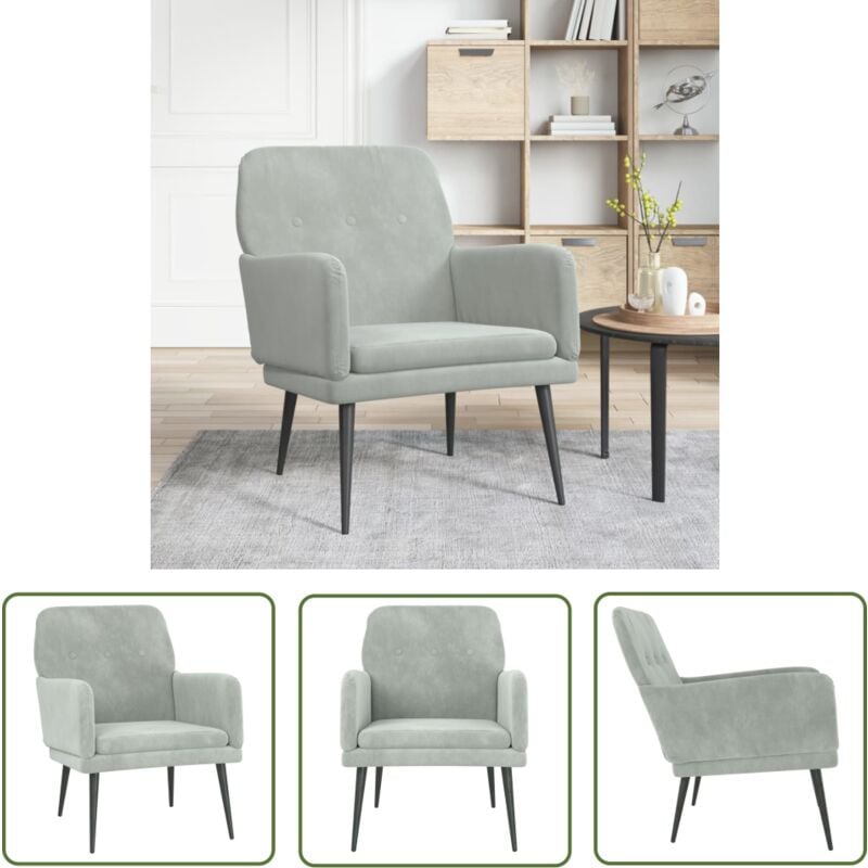 The Living Store - Sessel Hellgrau 62x79x79 cm Samt - Samtsessel - Bequemer Sessel - Wohnzimmersessel - Grau Sessel - Lounge Chair