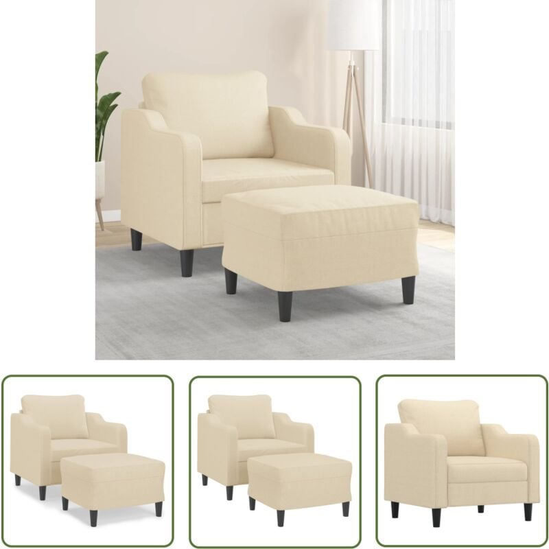 The Living Store - Sessel mit Hocker Creme 60 cm Stoff - Sofa - Sessel - Cremefarbener Sessel - Bequemer Sessel - Lounge Sessel