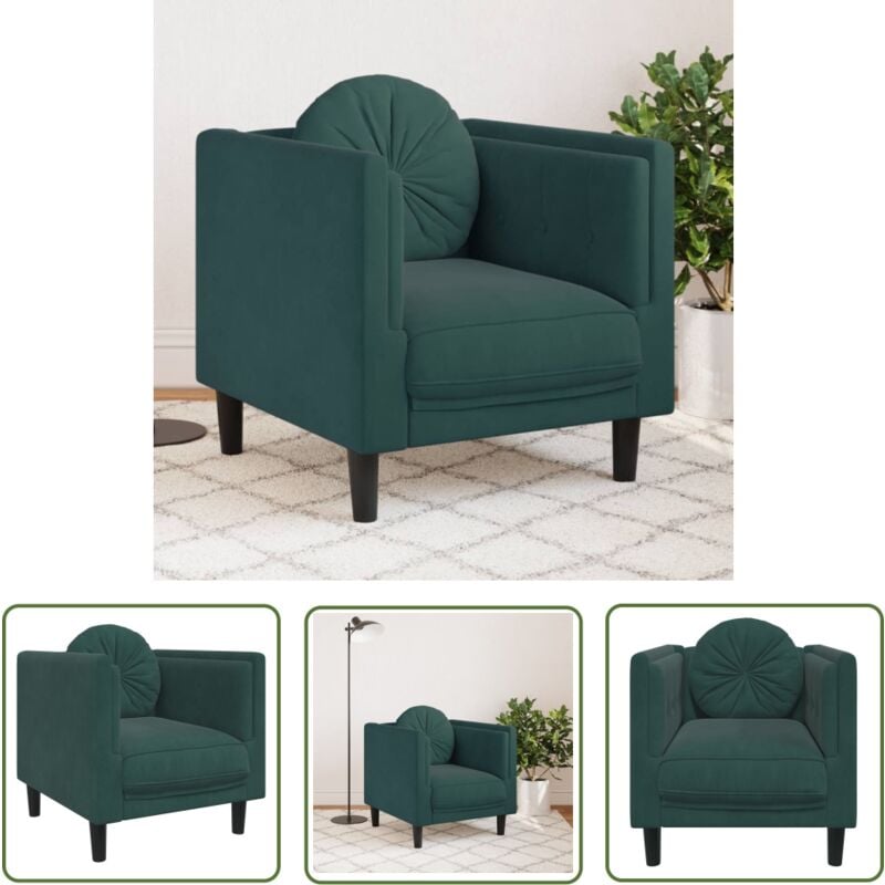 The Living Store - Sessel mit Kissen Dunkelgrün Samt - Sessel - Wohnzimmersofa - Samtstuhl - Gemütlicher Sessel - Lounge Chair