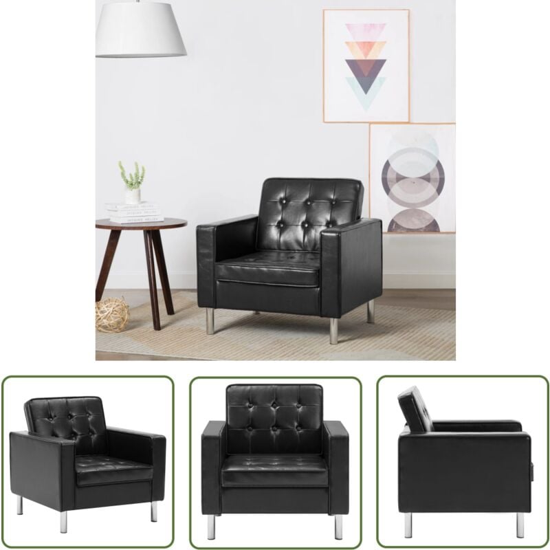 Sessel Schwarz Kunstleder - Schwarzer Sessel - Chesterfield Sessel - Lounge Sessel - Wohnzimmersessel - Esszimmer Sessel - The Living Store