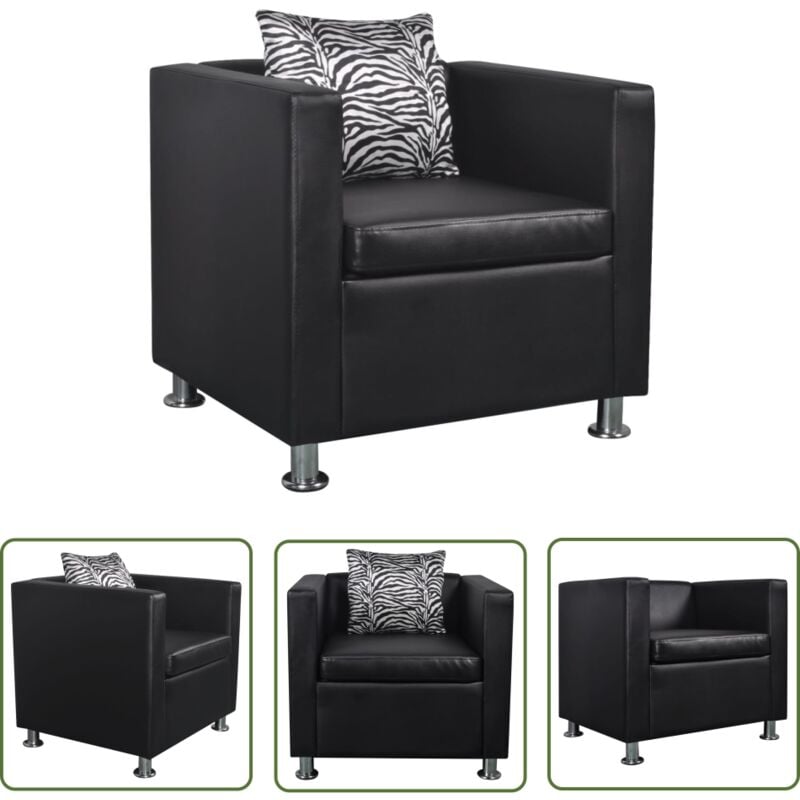 The Living Store - Sessel Schwarz Kunstleder - Schwarzer Sessel - Kunstledersessel - Gemütlicher Sessel - Wohnzimmersessel - Esszimmerstuhl