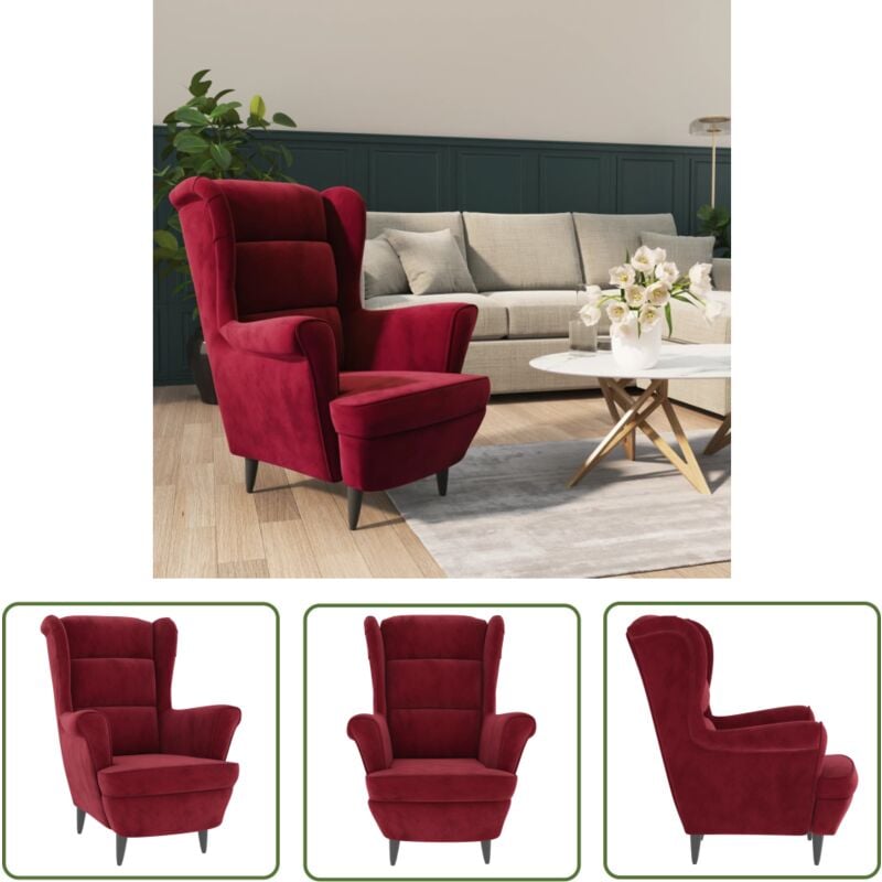 The Living Store - Sessel Weinrot Samt - Samtsessel - Weinroter Sessel - Bequemer Sessel - Lesesessel - Wohnzimmerstuhl