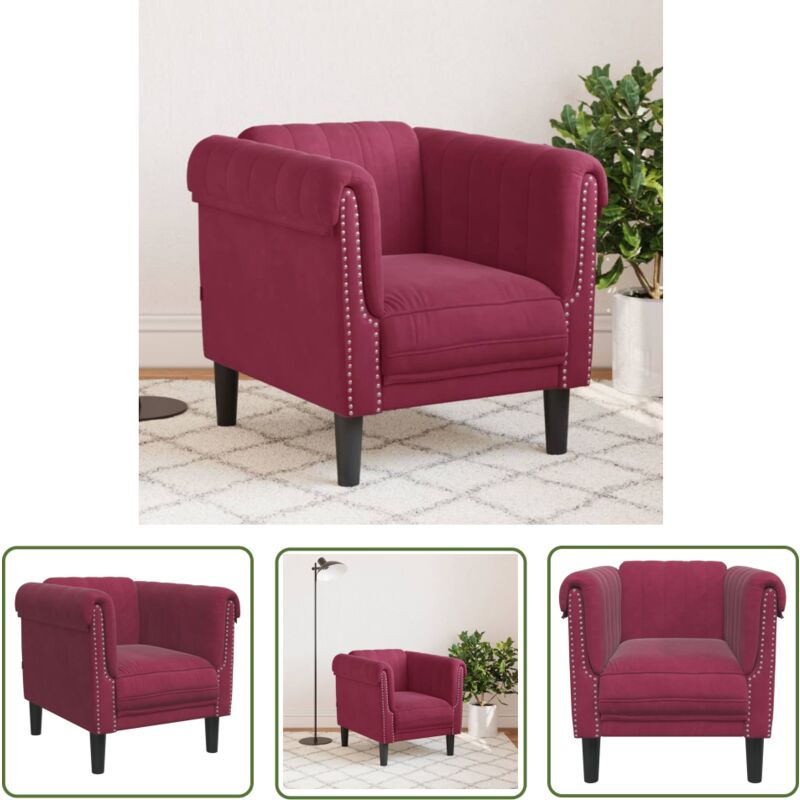 The Living Store - Sessel Weinrot Samt - Samtsofa - Wohnzimmersofa - Sessel - Lounge Chair - Weinroter Sessel