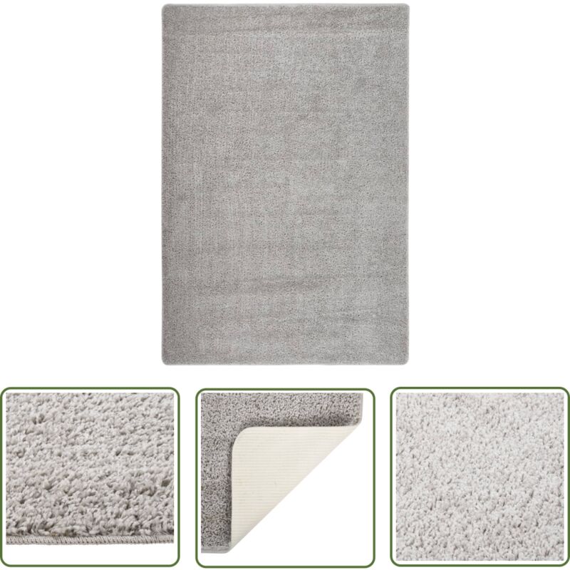 The Living Store Shaggy-Teppich Hellgrau 120x170 cm Rutschfest - Shaggy Teppich - Wohnzimmer Teppich - Flur Teppich - Grau Teppich - Flauschiger