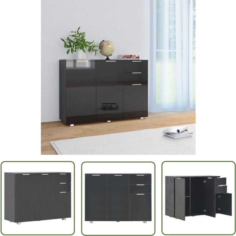 Sideboard Hochglanz-Schwarz 107x35x80,5 cm - Schreibtisch - Sideboard - Regal - Aufbewahrung - Wohnzimmermöbel - The Living Store