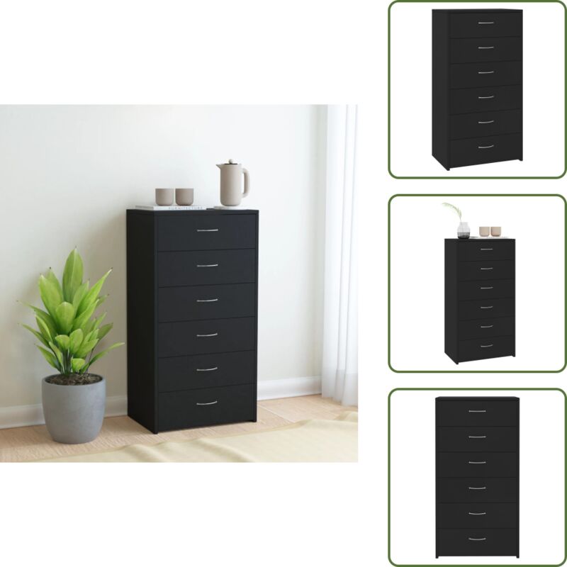 Sideboard mit 6 Schubladen Schwarz 50x34x96 cm Holzwerkstoff - Schreibtisch - Sideboard Schwarz - Regal - Möbelstück - Wohnraumgestaltung - The