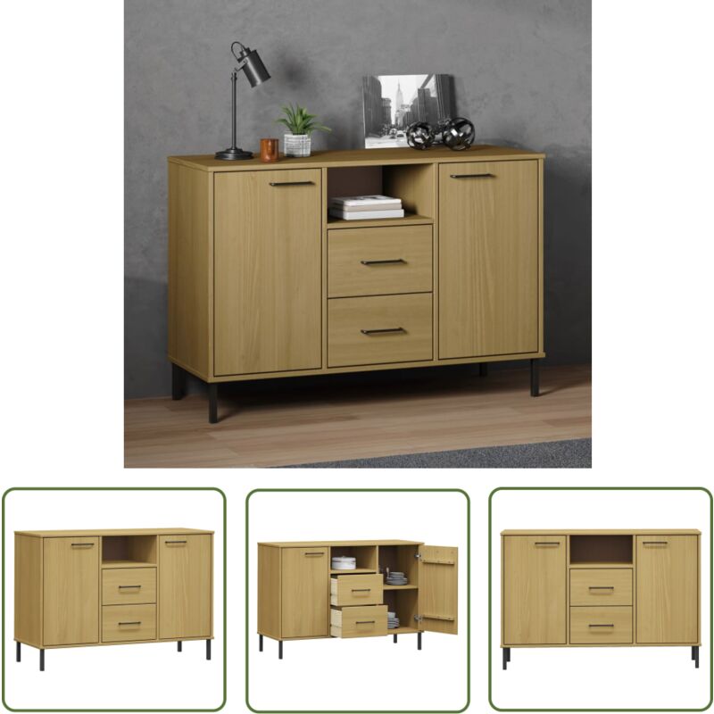 The Living Store Sideboard oslo mit Metallbeinen Braun 113x40x77 cm Massivholz - Holz Sideboard - Massiver Holzsschrank - Wohnzimmertisch - Regal
