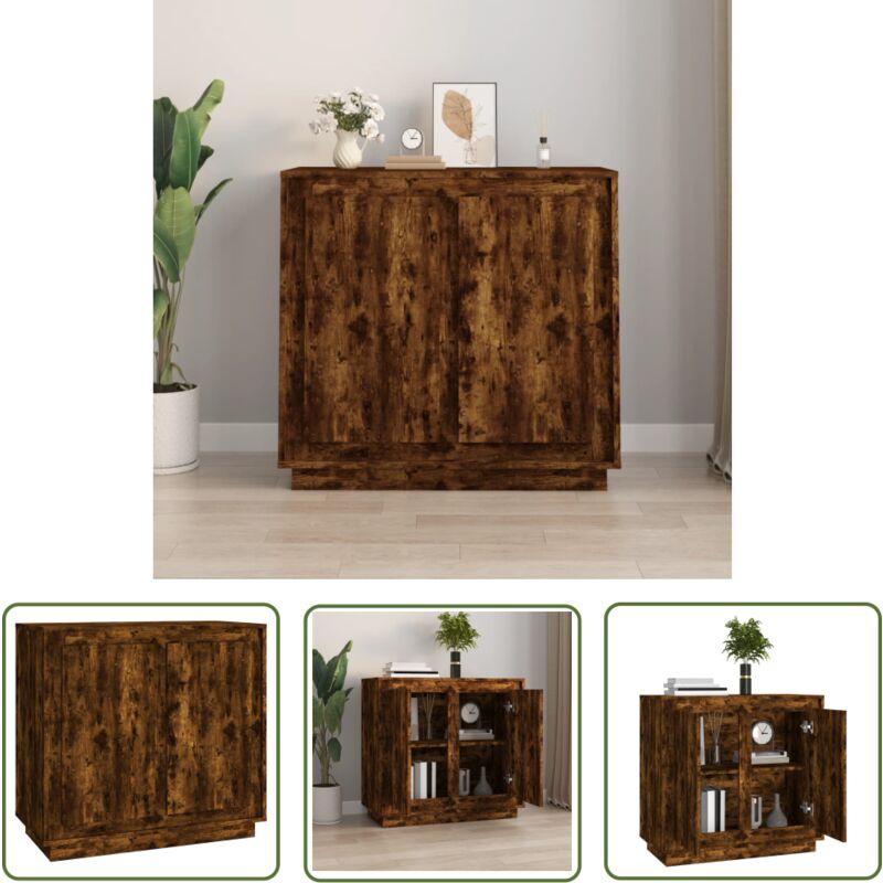 Sideboard Räuchereiche 80x34x75 cm Holzwerkstoff - Schreibtisch - Wohnzimmermöbel - Sideboard - Regal - Holzmöbel - The Living Store