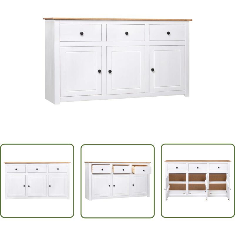 Sideboard Weiß 135x40x80 cm Kiefernholz Panama - Holz Sideboard - Kiefernholz Sideboard - Weißes Sideboard - Wohnzimmer Sideboard - Sideboard Mit