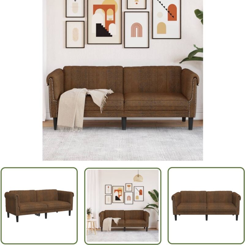 The Living Store - 2-Sitzer Sofa Braun Kunstleder Wildleder-Optik - 2-Sitzer Sofa - Wohnzimmersofa - Lederlook Sofa - Braun Sofa - Gemütliches Sofa