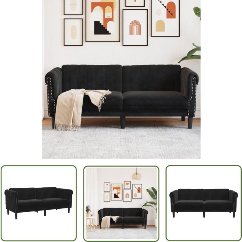 The Living Store - Sofa 2-Sitzer Schwarz Samt - Samtsofa - Wohnzimmersofa - 2-Sitzer Sofa - Schwarzes Sofa - Modernes Sofa