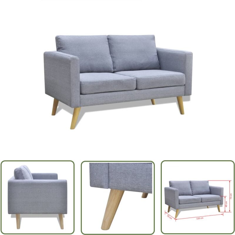 The Living Store - Sofa 2-Sitzer Stoff Hellgrau - Sofas - 2-Sitzer Sofa - Wohncouch - Grau Sofa - Hellgraues Sofa