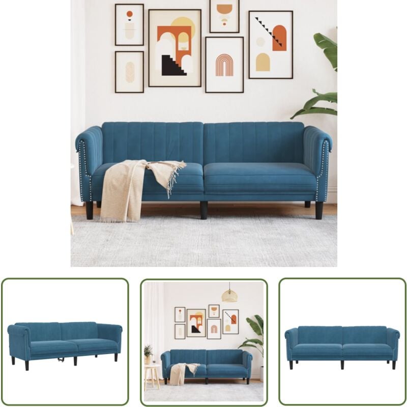 The Living Store - Sofa 3-Sitzer Blau Samt - Samtsofa - 3-Sitzer Sofa - Wohnzimmersofa - Blau Sofa - Modernes Sofa