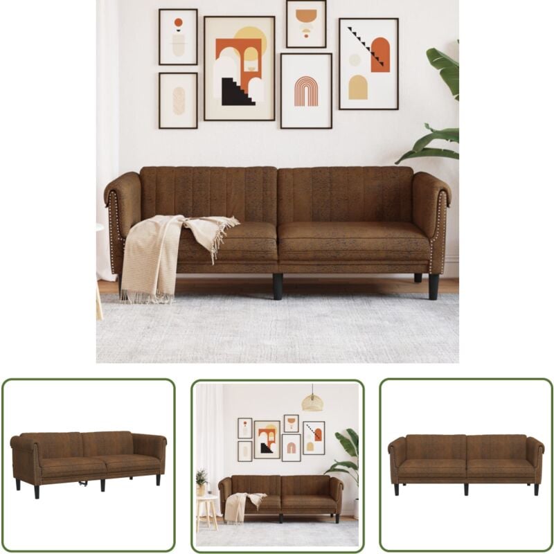 The Living Store 3-Sitzer Sofa Braun Kunstleder Wildleder-Optik - 3-Sitzer Sofa - Wohnlandschaft - Lederlook Sofa - Braun Sofa - Gemütliches Sofa