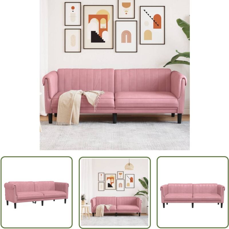 The Living Store - Sofa 3-Sitzer Rosa Samt - Samtsofa - Rosa Sofa - Wohnzimmersofa - 3-Sitzer Sofa - Gemütliches Sofa