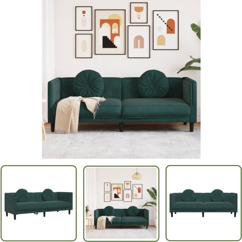 The Living Store - Sofa mit Kissen 3-Sitzer Dunkelgrün Samt - Samtsofa - Wohnlandschaft - 3er Sofa - Dunkelgrünes Sofa - Gemütliches Sofa