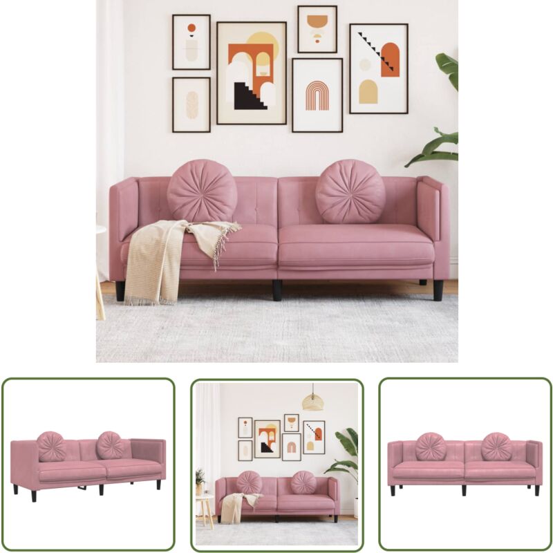 The Living Store - Sofa mit Kissen 3-Sitzer Rosa Samt - Samtsofa - Wohnlandschaft - 3-Sitzer Sofa - Rosa Sofa - Gemütliches Sofa