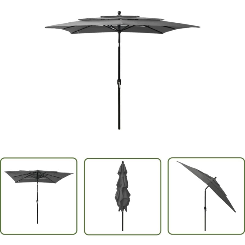 Sonnenschirm mit Aluminium-Mast 3-lagig Anthrazit 2,5x2,5 m - Gartenschirm - Sonnenschirm - Polyester Sonnenschirm - Aluminium Sonnenschirm - Outdoor