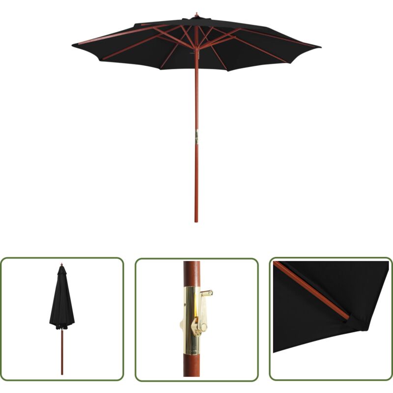 The Living Store - Sonnenschirm mit Holz-Mast 300x258 cm Schwarz - Sonnenschirm - Gartenschirm - Outdoor Möbel - Terrassenüberdachung - Poolparty