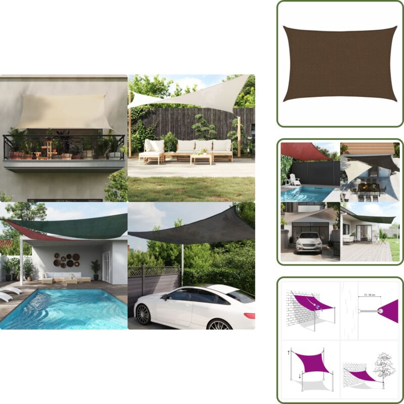 The Living Store - Sonnensegel 160 g/m² Braun 2x3 m hdpe - Sonnensegel - hdpe Sonnensegel - Gartensonnensegel - Terrassenüberdachung - Balkonabdeckung