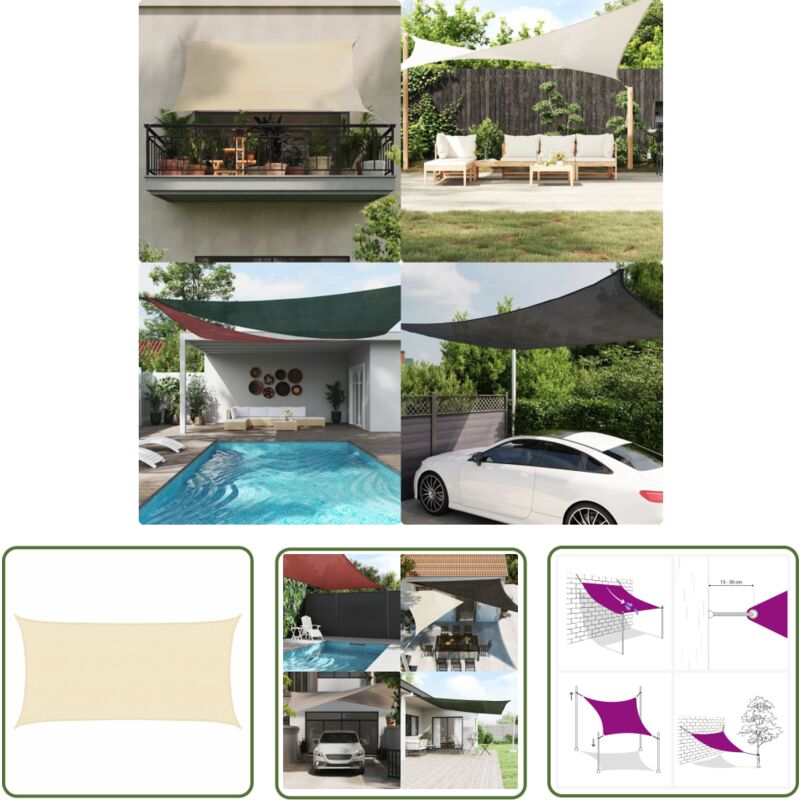 The Living Store - Sonnensegel 160 g/m² Creme 2x3,5 m hdpe - Sonnensegel - hdpe Sonnensegel - Gartensonnensegel - Sonnenschutz - Outdoor Sonnensegel