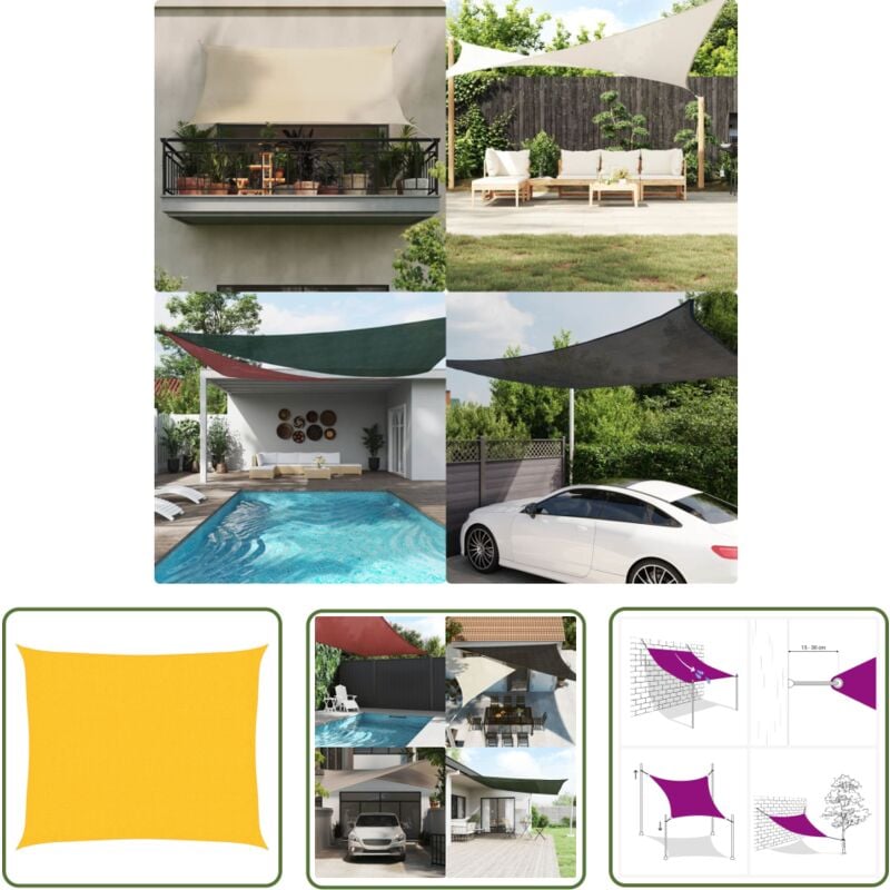 The Living Store Sonnensegel 160 g/m² Gelb 2,5x3 m HDPE - Sonnensegel - HDPE Sonnensegel - Gelbes Sonnensegel - Rechteckiges Sonnensegel