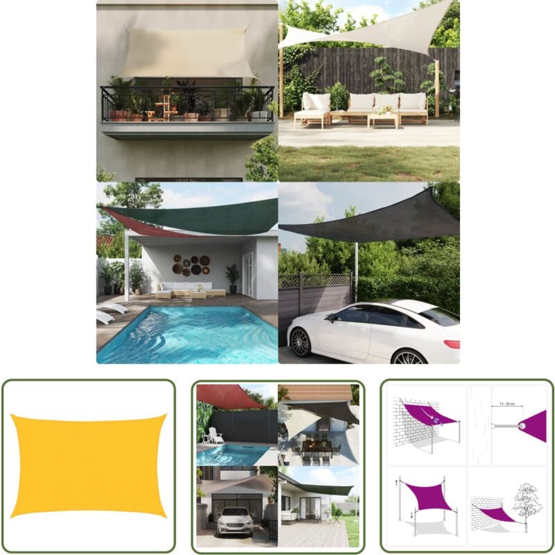 The Living Store Sonnensegel 160 g/m² Gelb 3x5 m HDPE - Sonnensegel - HDPE Sonnensegel - Gelbes Sonnensegel - Gartensonnensegel - Terrassenüberdachung