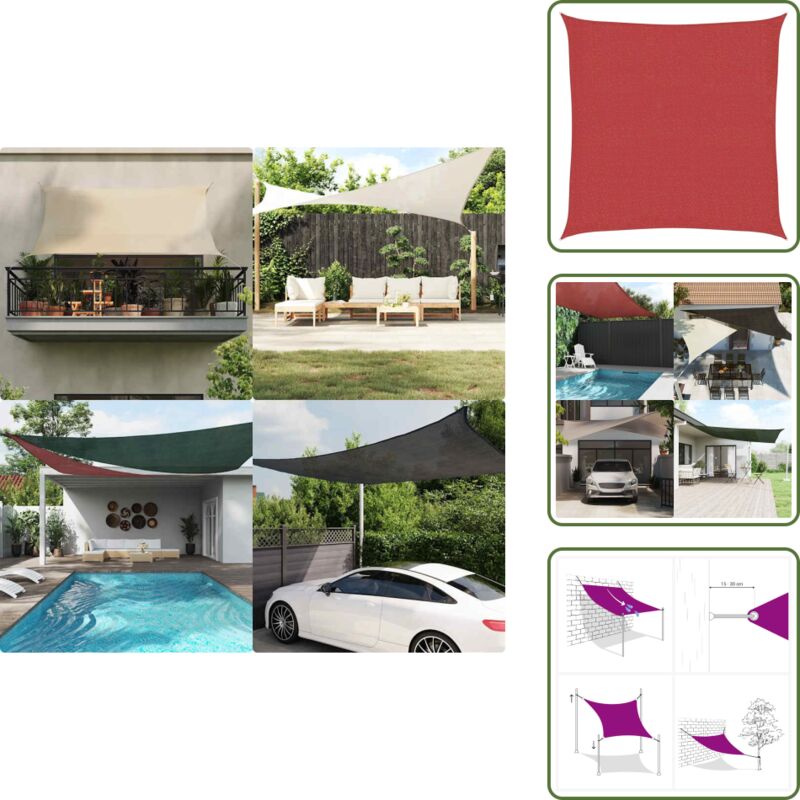 The Living Store - Sonnensegel 160 g/m² Rot 2,5x2,5 m hdpe - Sonnensegel - hdpe Sonnensegel - Gartensonnensegel - Sonnenschutz - Markise