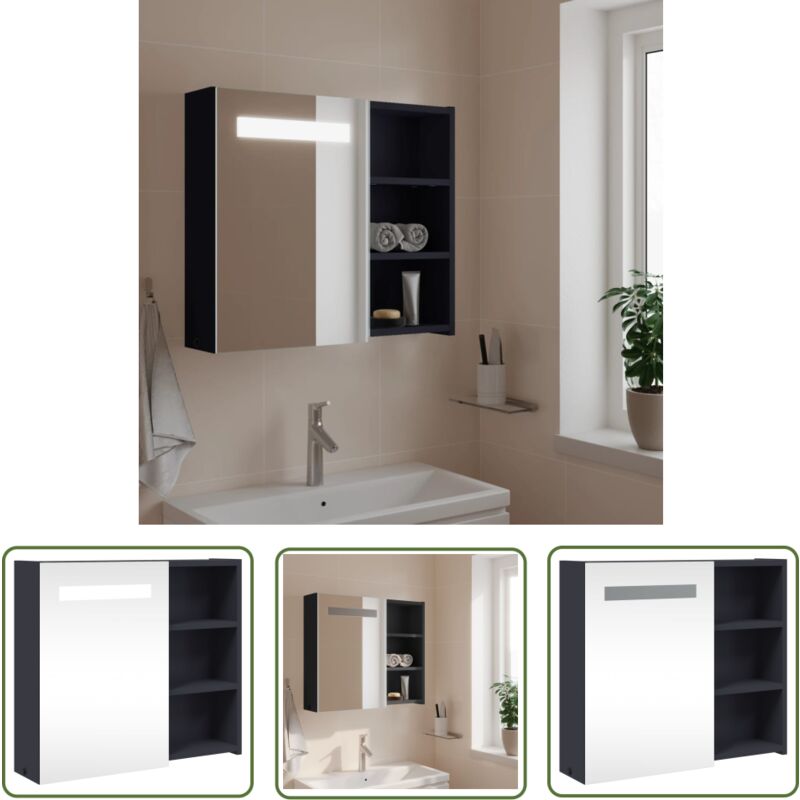 The Living Store - Spiegelschrank mit LED-Beleuchtung Grau 60x13x52 cm - Spiegelschrank - LED-Spiegelschrank - Badezimmerspiegel - Kosmetikspiegel