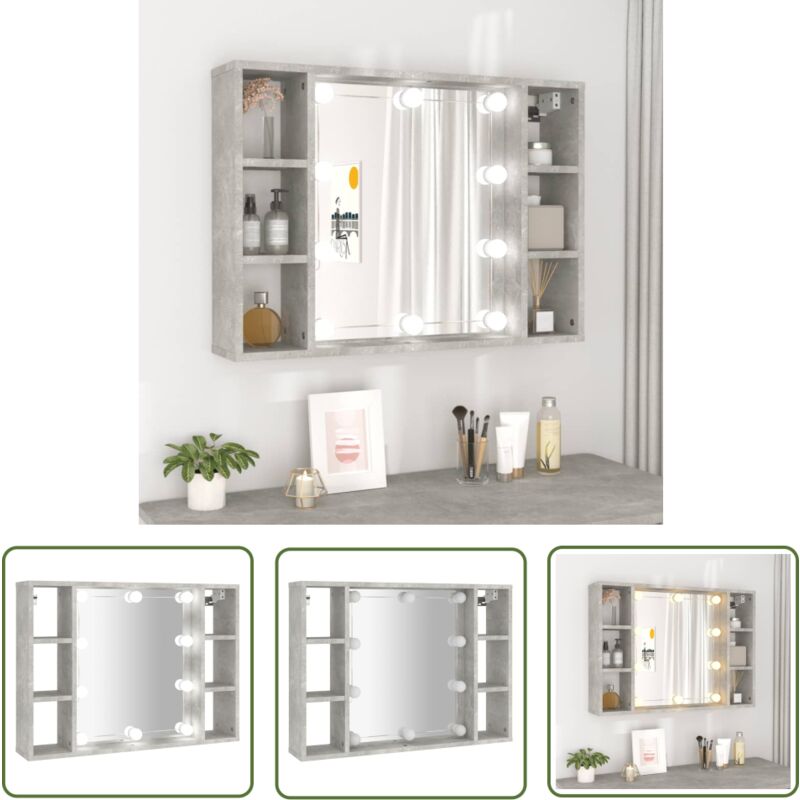 The Living Store - Spiegelschrank mit led Betongrau 76x15x55 cm - Spiegelschrank - Badezimmermöbel - LED-Spiegel - Holzwerkstoff - Betongrau