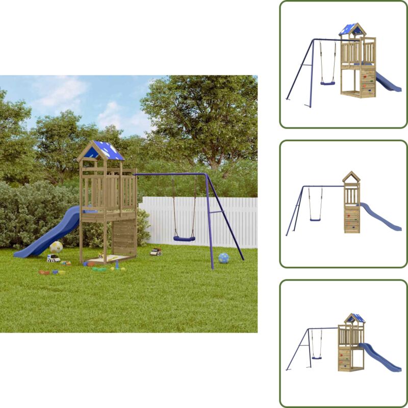The Living Store Spielturm Imprägniertes Kiefernholz - Holzspielgeräte - Kindermöbel - Spielturm - Rutsche - Schaukel