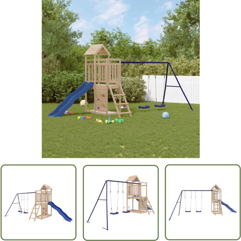 The Living Store Spielturm Massivholz Kiefer - Holzspielplatz - Spielturm - Kiefernholzspeilplatz - Gartenspielplatz - Kindgerechtes Spielgerät