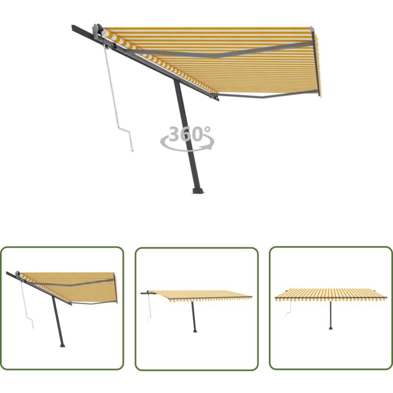 Standmarkise Automatisch 500x300 cm Gelb & Weiß - Outdoor-Markise - Standmarkise - Elektrische Markise - Markise Für Balkon - Markise Für Garten