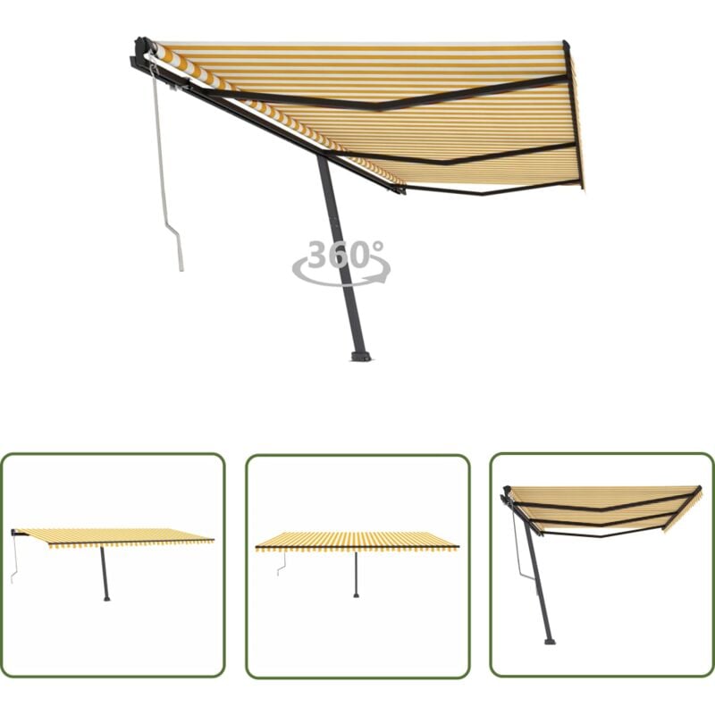 Standmarkise Automatisch 600x350 cm Gelb/Weiß - Outdoor-Markise - Standmarkise - Elektrische Markise - Gartendeck - Terrassenüberdachung - The Living