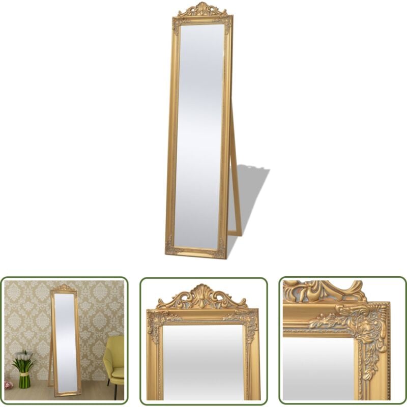 The Living Store Standspiegel im Barock-Stil 160x40 cm Golden - Barockstil Spiegel - Wandspiegel - Dekorative Spiegel - Goldene Spiegel - Wohnzimmer