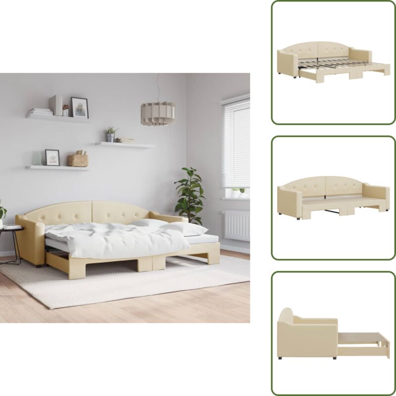 The Living Store - Tagesbett Ausziehbar Creme 80x200 cm Stoff - Sofa Bett - Schlafsofa - Gästebett - Ausziehbares Bett - Tagesbett