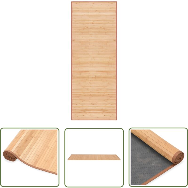 The Living Store Teppich Bambus 80x200 cm Braun - Bambus Teppich - Wohnraumteppich - Naturfaser Teppich - Rutschfeste Oberfläche - Brauner Teppich