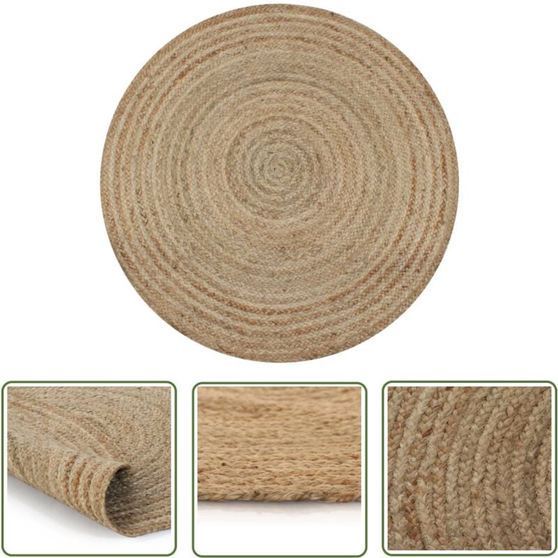 The Living Store - Teppich Jute Geflochten 150 cm Rund - Naturfaser Teppich - Jute Teppich - Runder Teppich - Wohnzimmer Teppich - Schlafzimmerschmuck