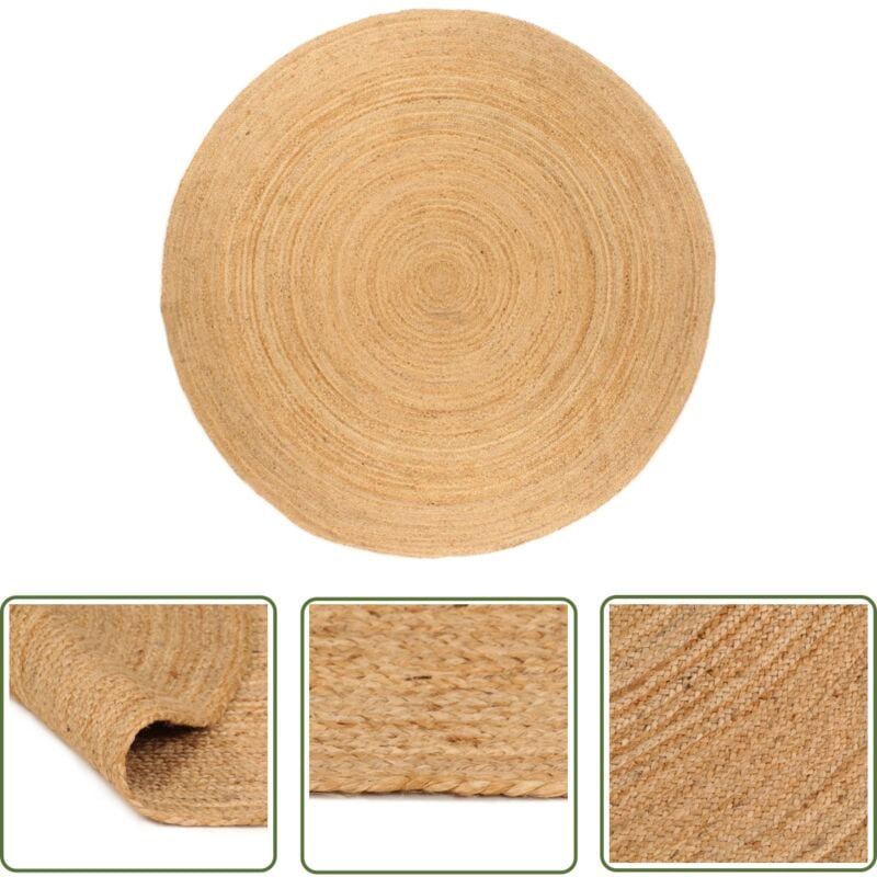 The Living Store Teppich Jute Geflochten 240 cm Rund - Naturfaser Teppich - Jute Teppich - Runder Teppich - Wohnraumteppich - Dekorative Matten