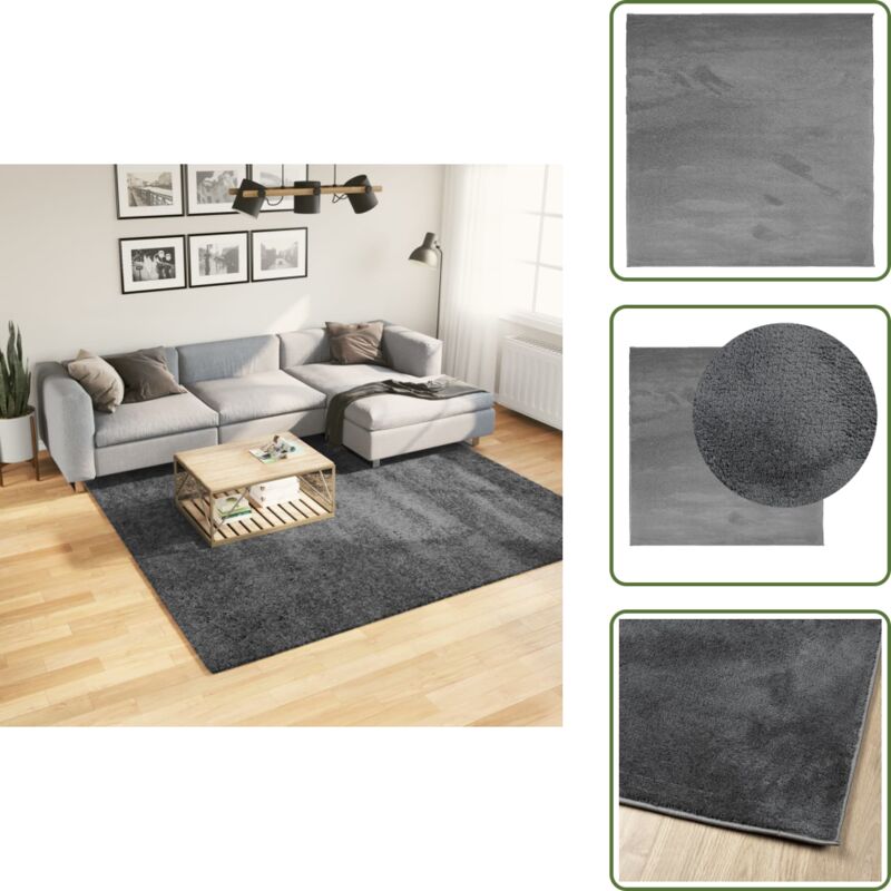 Teppich für Flure - vidaXL Teppich OVIEDO Kurzflor Anthrazit 240x240 cm - Teppich für Büro