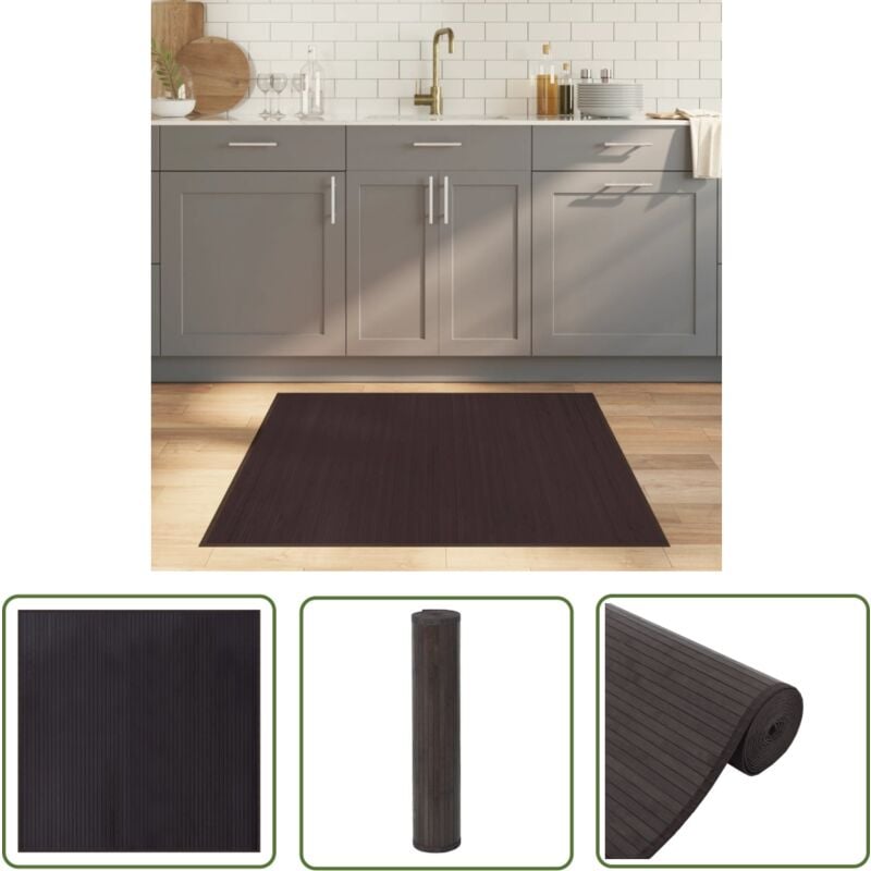 The Living Store Teppich Quadratisch Dunkelbraun 100x100 cm Bambus - Bambus Teppich - Wohnraumteppich - Quadratischer Teppich - Dunkelbrauner Teppich